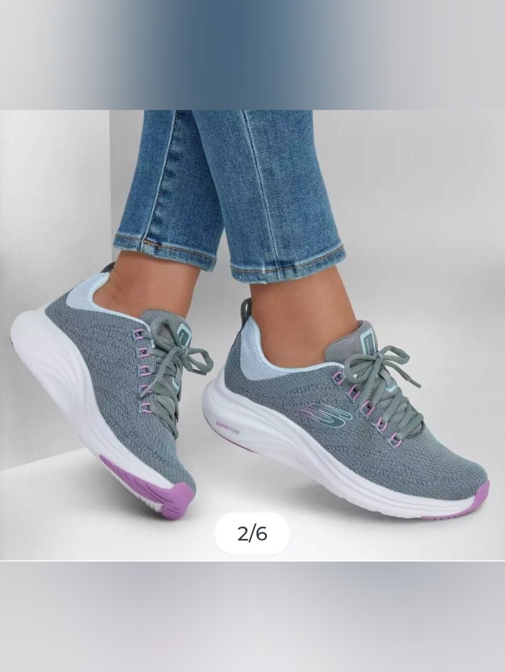 Women's Skechers Vapor Foam Air Cooled Memory Foam Vegan sneakers grey Vegan 9